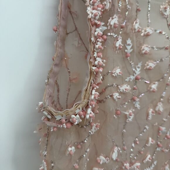 Unbranded Vintage Pink Beaded Sheer Sleeveless Overlay Womens XS-S - Picture 4 of 16